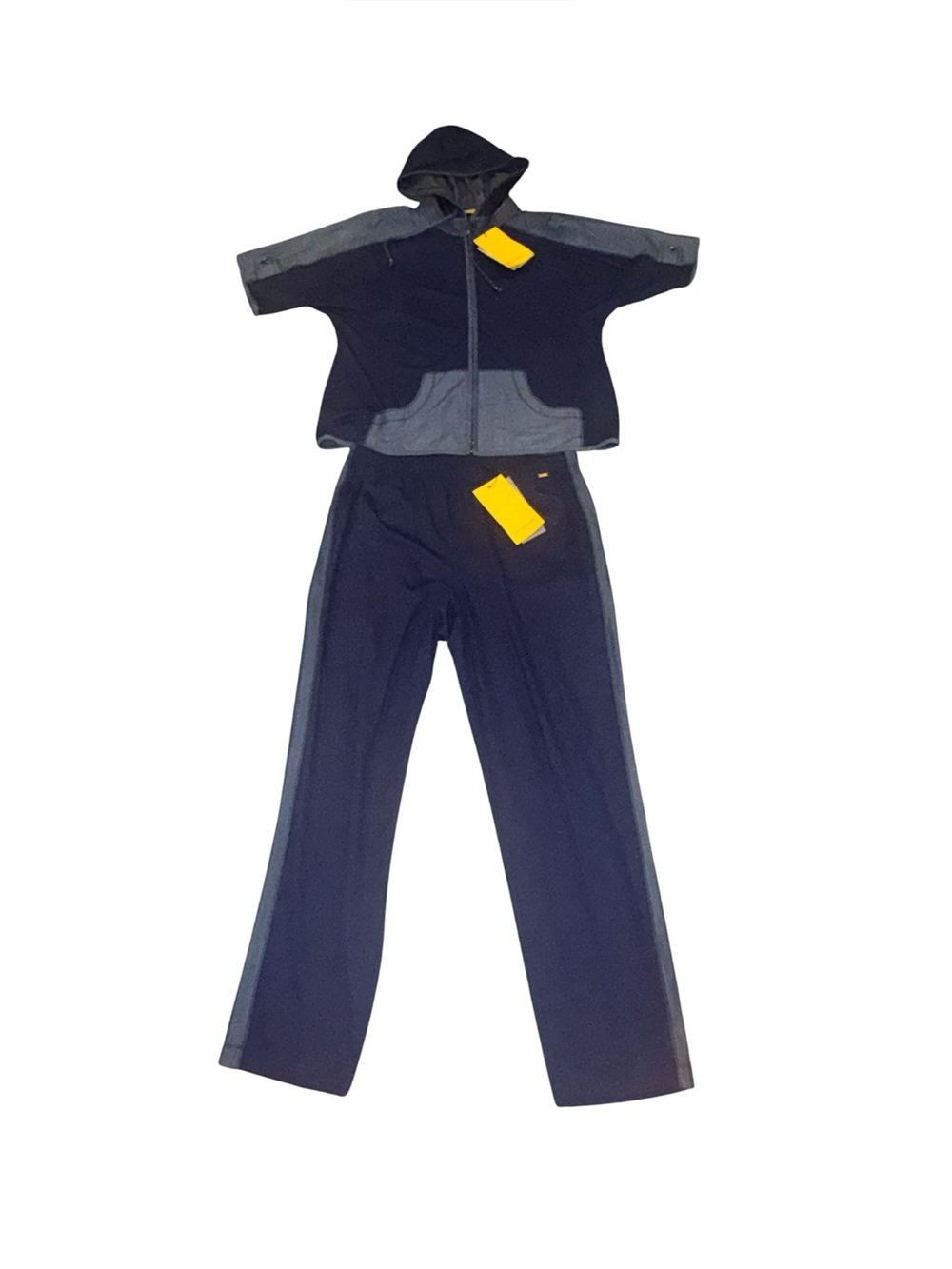 NWT ST JOHN short sleeve jacket & cropped pants navy blue Track suit size medium